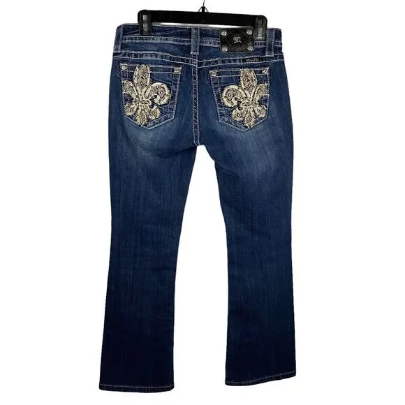 Miss Me Women's Blue Boot Cut Jeans with Gold Embroidery - Picture 9 of 13
